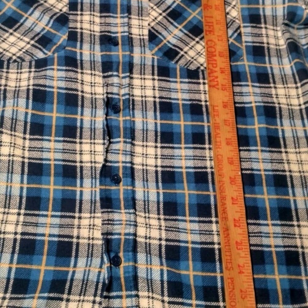 Vitage Ozark Trail Flannel Shirt Men Medium Blue Yellow Plaid Clssic Work Grunge - Picture 6 of 15